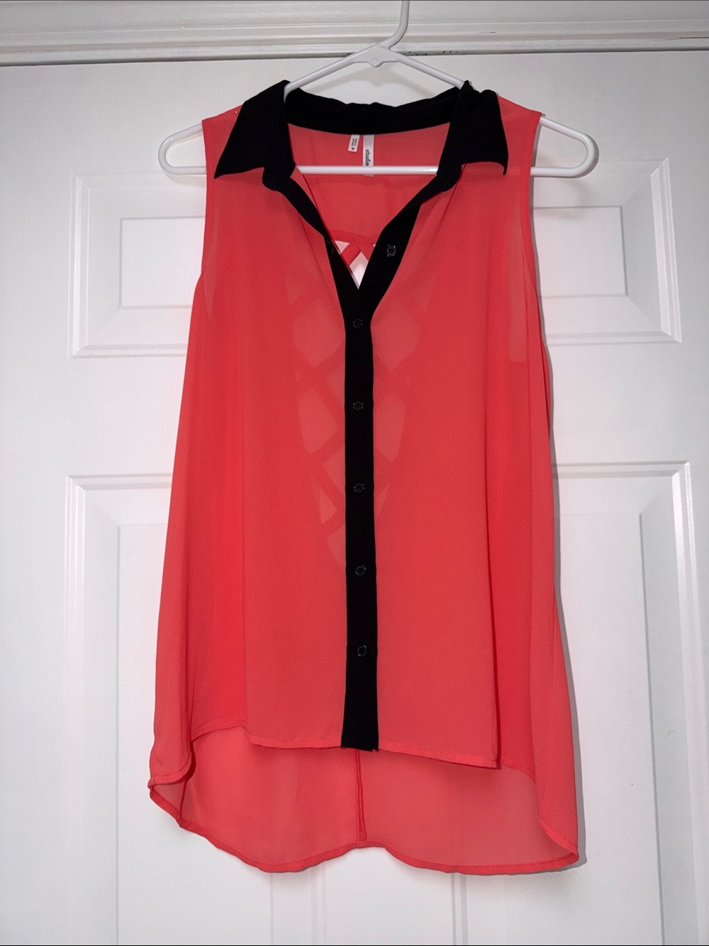 Studio Y Coral Sleeveless Blouse with Black Trim